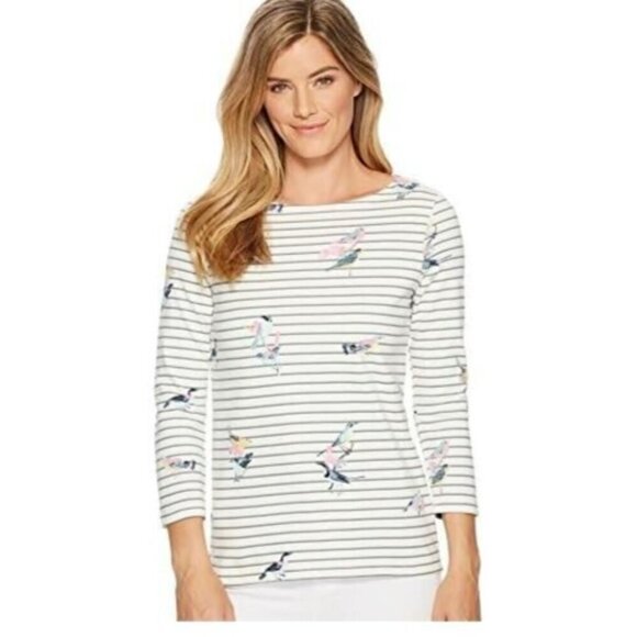 Joules Harbour Striped Bird Print Top Whimsy Nature Boho Grandma Cottage Core 10 - Picture 1 of 9